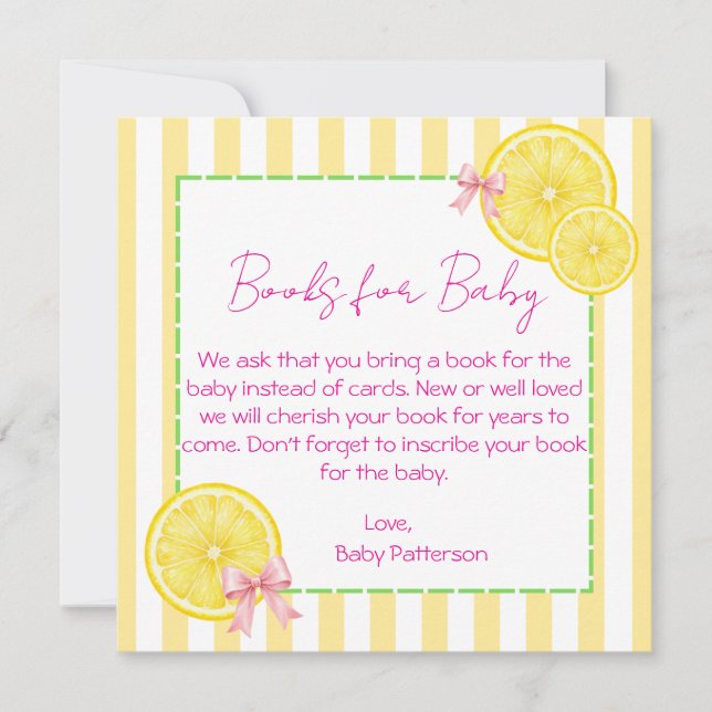 Böcker för Baby Lemon-tema Tack Kort (Framsida)