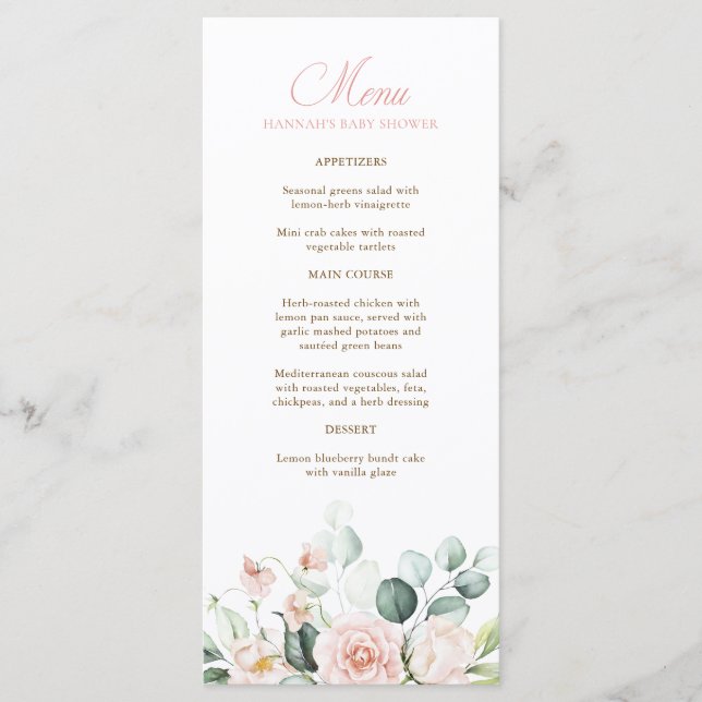 Böcker för Baby Rosa Blommor Baby Shower Meny (Framsida)