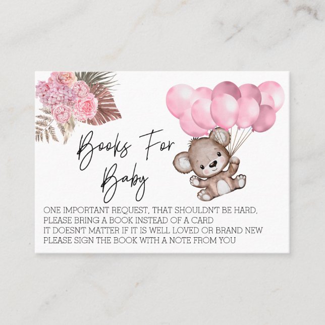 Böcker för baby shower Teddy Bear Ballonger Boho Visitkort (Framsida)