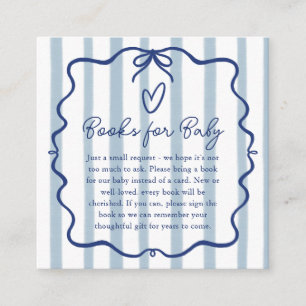 Böcker för Baby Söta Blå Ränder Baby Shower Tilläggskort