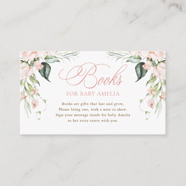 Böcker för bebis Rosa blommor Baby Shower-kort Tilläggskort (Framsida)
