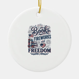 Böcker fyrverkerier och frihet Patriotisk läsartrö Julgransprydnad Keramik