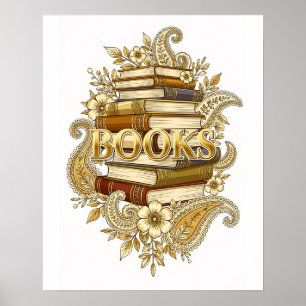 Böcker Guldton Konst Läsare Författare Bibliofiler Poster