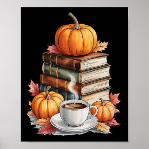 Böcker Kaffe Höstblad Och Pumpa Vintage Bibliotek Poster