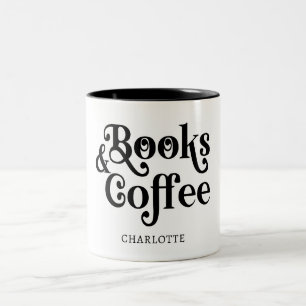 Böcker & Kaffe Typografi Svart och Vit Två-Tonad Mugg