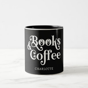 Böcker & Kaffe Typografi Svart och Vit Två-Tonad Mugg