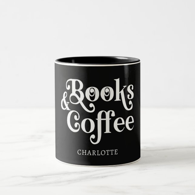 Böcker & Kaffe Typografi Svart och Vit  Två-Tonad Mugg (Center)
