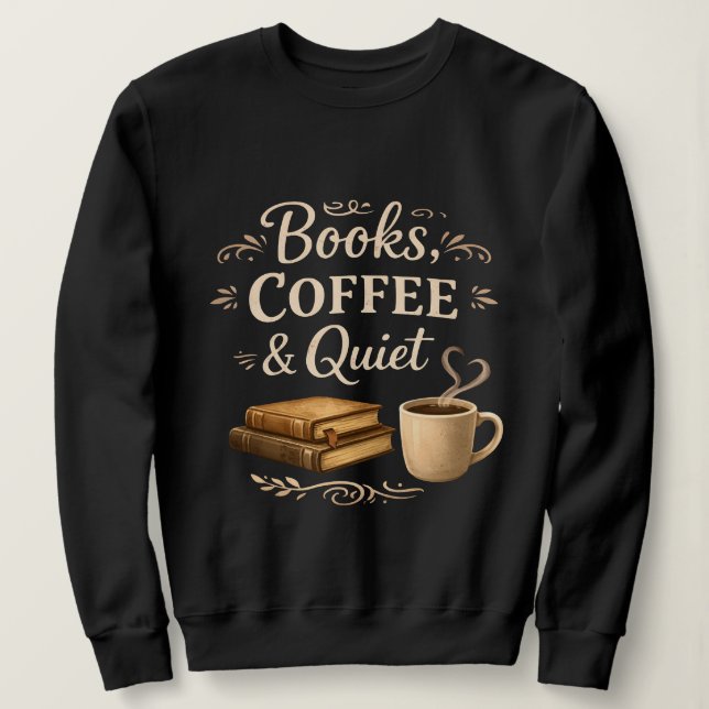 Böcker, Kaffe & Tystnad – Mörk Akademisk Bokälskar T Shirt (Design framsida)