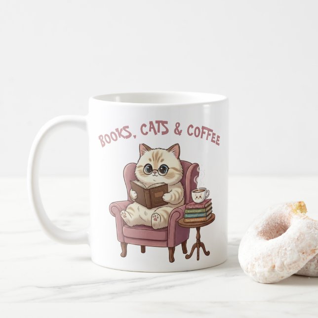 Böcker, Katter & Kaffe Söt Kattälskare-Mugg Kaffemugg (Med munk)