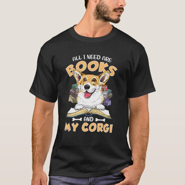 Böcker Läsare Kläder Djur Hundar Corgi T Shirt (Framsida)