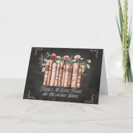 Böcker med blommor och citat på svart skrivtavla kort