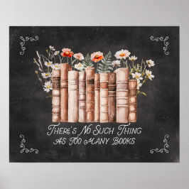 Böcker med blommor och citat på svart skrivtavla poster