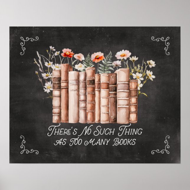 Böcker med blommor och citat på svart skrivtavla poster (Framsidan)