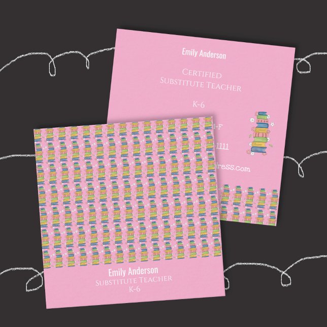 Böcker Mönster Rosa handledare fyrkantigt visitkor Visitkort (Books pattern pink tutor square business card .)