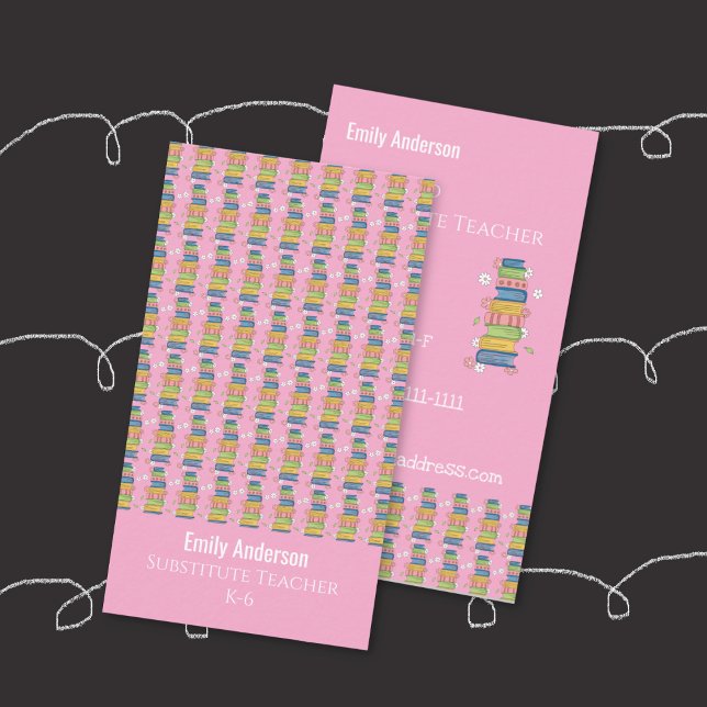Böcker Mönsterhandledare Rosa Vertikal Visitenkort (Books pattern tutor pink vertical business card .)