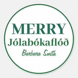 Böcker & mysiga nätter: Merry Jolabokaflod Classic Runt Klistermärke