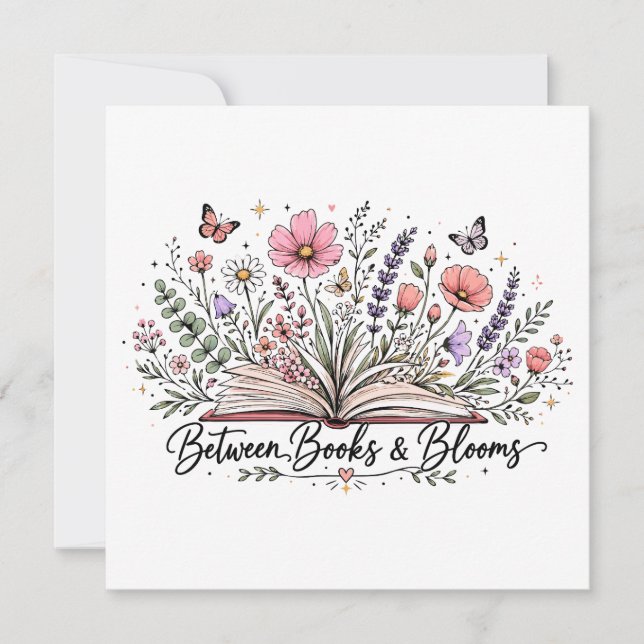 Böcker och blommor bokälskare läsare inbjudningar (Framsida)