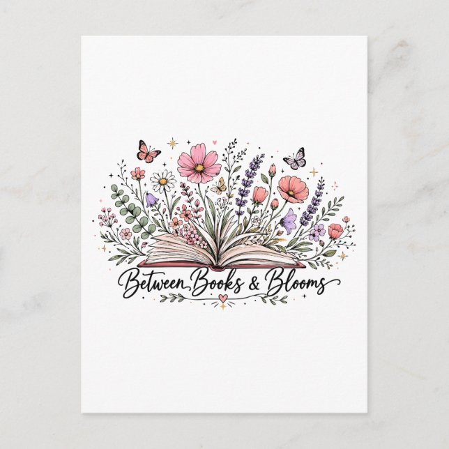 Böcker och blommor bokälskare läsare vykort (Framsida)