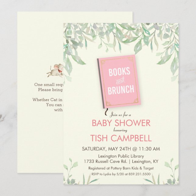 Böcker och Brunch Baby Shower Inbjudan (Fram/baksida)