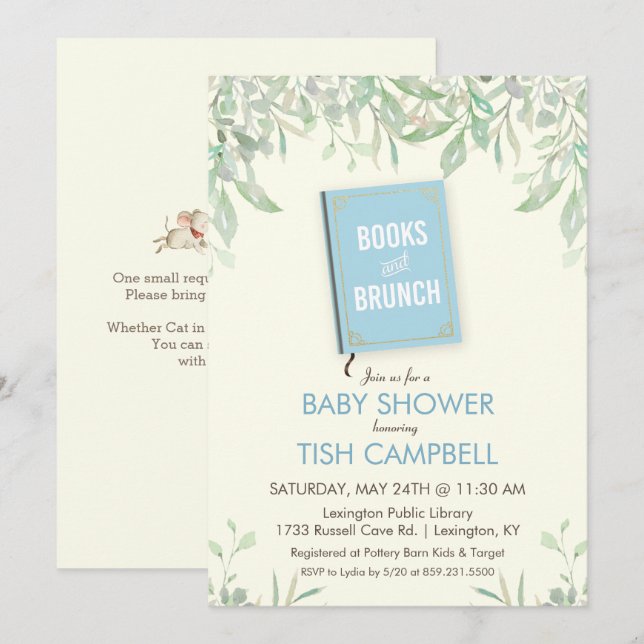 Böcker och Brunch Baby Shower Inbjudan (Fram/baksida)
