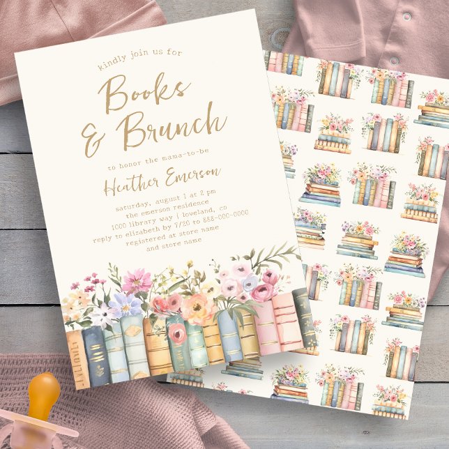 Böcker och Brunch Baby Shower Inbjudningar (Books and Brunch Baby Shower Invitation By Painted Paperie)