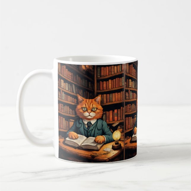 böcker och katter kaffemugg (Vänster)