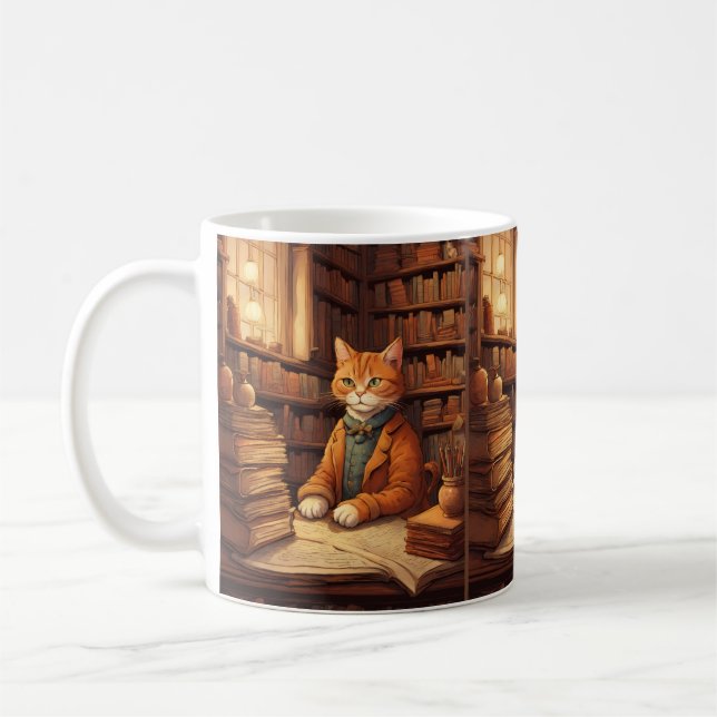 böcker och katter kaffemugg (Vänster)