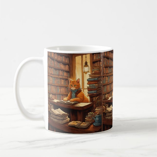 böcker och katter kaffemugg (Vänster)