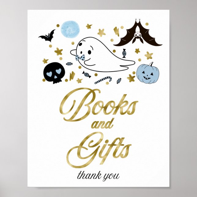Böcker och presenter Halloween Baby Shower-skylt Poster (Framsidan)
