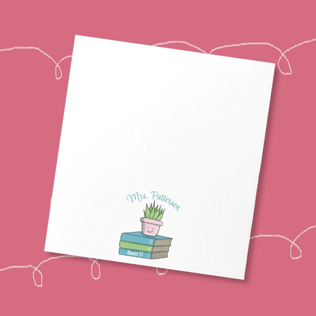 Böcker och växt Personlig anteckningsblock för lär (Cute book and house plant doodle personalized teacher notepad .)