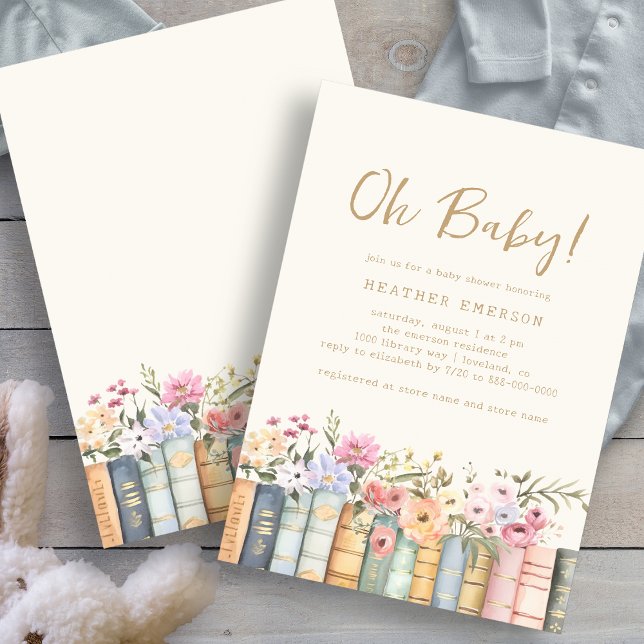 Böcker Oh Baby Inbjudningar (Floral Books Oh Baby Bridal Shower Invitation by Painted Paperie
)