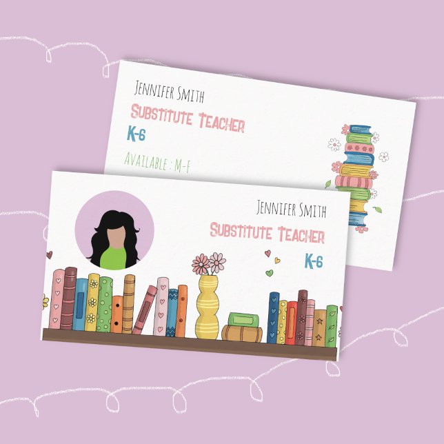 Böcker Pedagog Vit Visitenkort med Foto Visitkort (Watercolor art educator white double-sided business card with photo . )