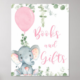 Böcker presenter rosa elefant ballong baby shower poster