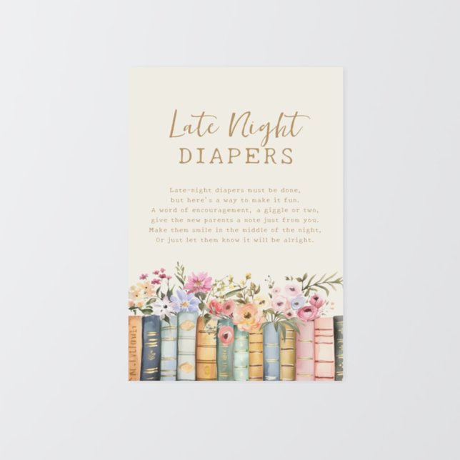 Böcker Sängvätning Blöjor Poster (Floral Books Late Night Diapers Poster by Painted Paperie
)