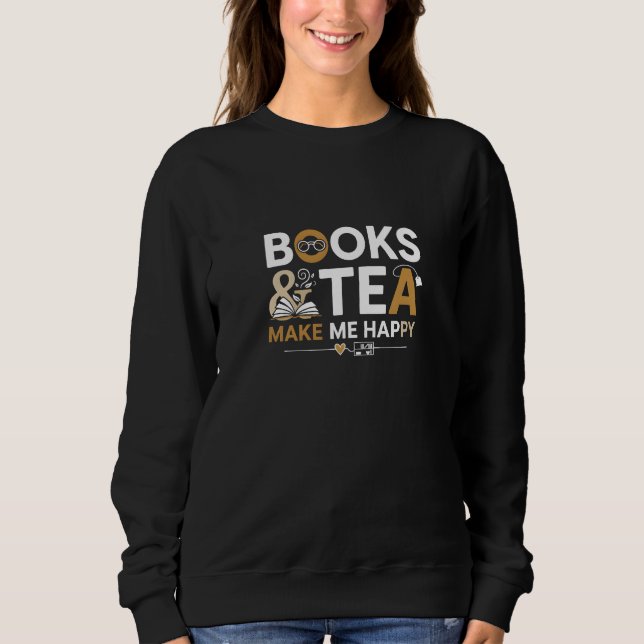 Böcker Te Gör Mig Glad | Söt Bibliophile T-Shirt (Framsida)