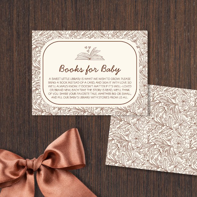 Böcker till bebis Nytt kapitel Blommig Brun Tilläggskort (Books For Baby New Chapter Floral Brown Enclosure Card)