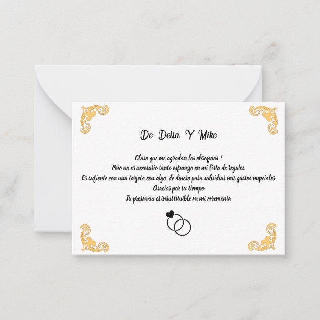 Boda con lista de regalos anteckningskort (Framsida)