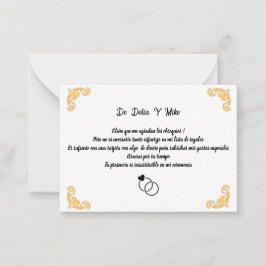 Boda con lista de regalos anteckningskort