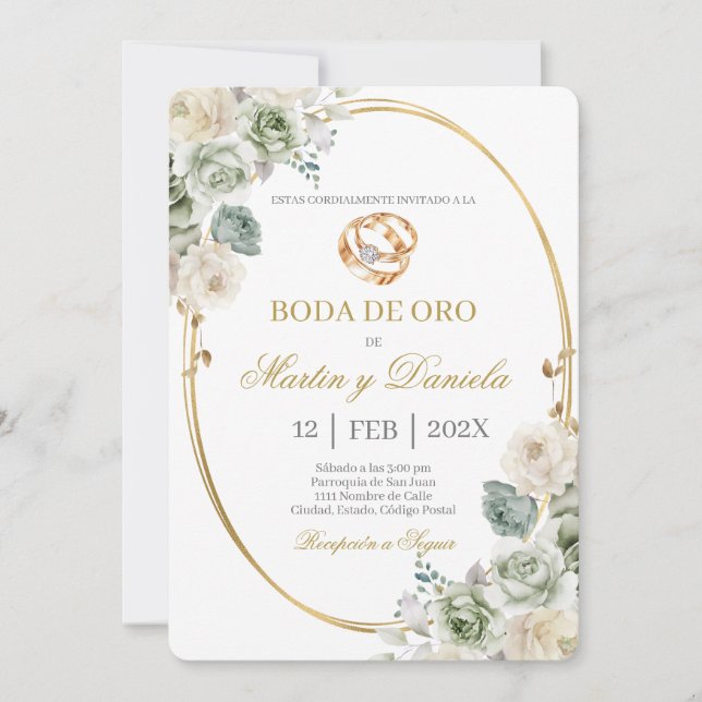 Boda de oro con boho blanco inbjudningar (Framsida)