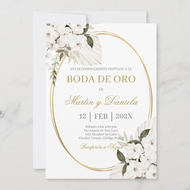 Boda de oro con boho blanco inbjudningar (Framsida)