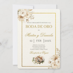 boda de oro con flor blanca inbjudningar