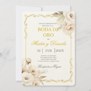 Boda de oro con flor blanca inbjudningar