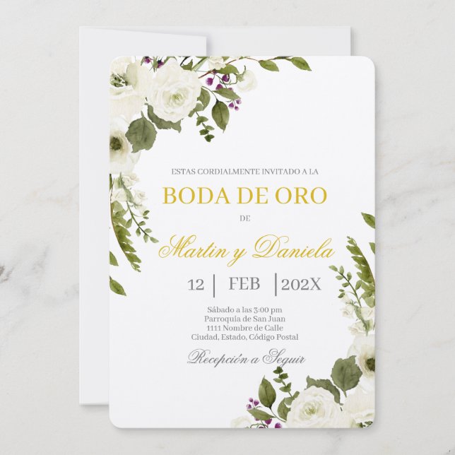 Boda de Oro con Ramo de flor blanca Inbjudningar (Framsida)