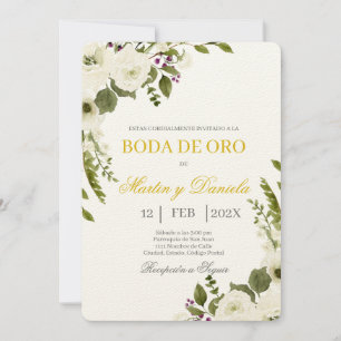 Boda de Oro con Ramo de flor blanca Inbjudningar