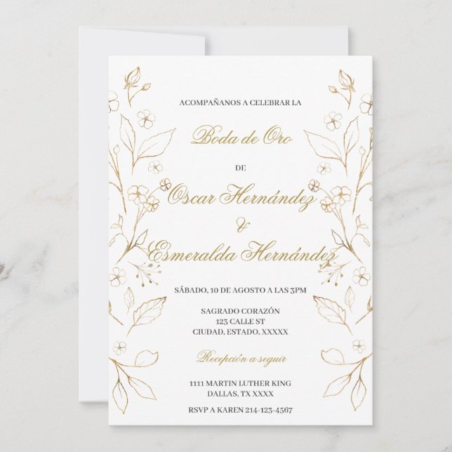 Boda de oro editable inbjudningar (Framsida)