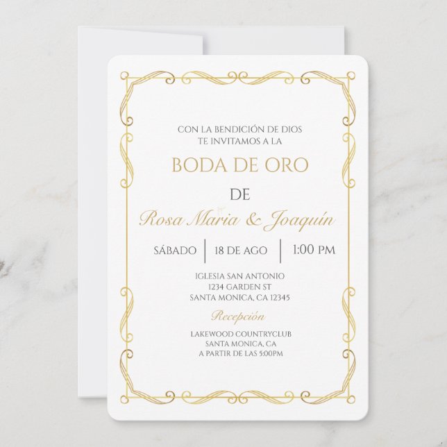 Boda de oro inbjudningar (Framsida)