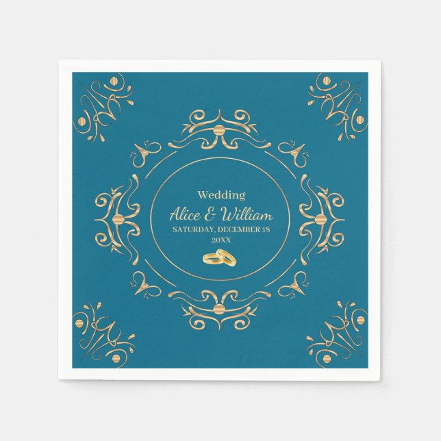 Boda en Azul y Dorado Pappersservett (Framsidan)