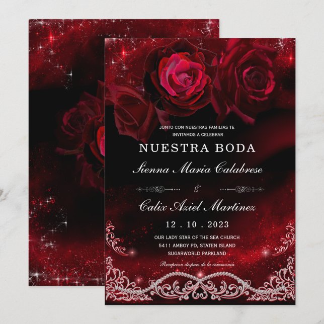 Boda en Negro, Rojo y Blanco Inbjudningar (Fram/baksida)