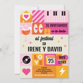Boda Festivalera Naranja y Rosa (Spanish language) Inbjudningar