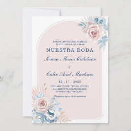 Bodas en azul empolvado y rosa rubor inbjudningar